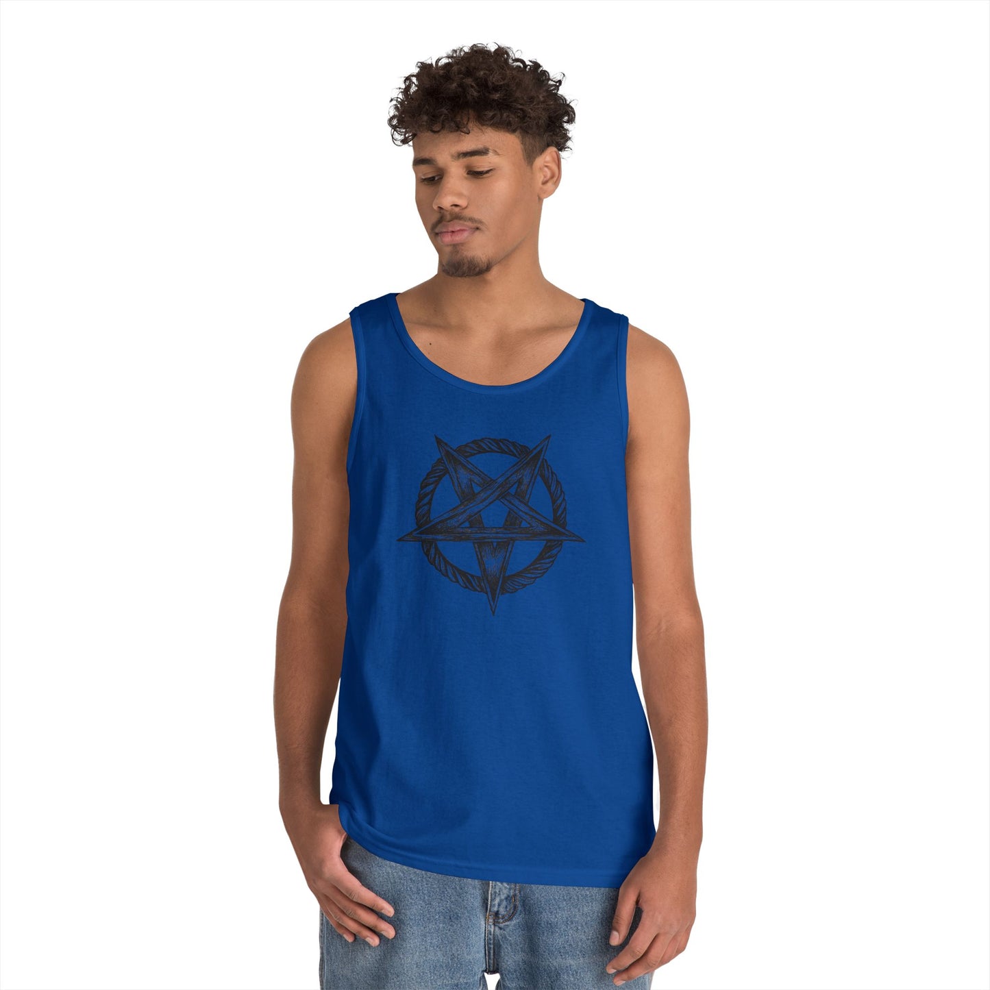Unisex Heavy Cotton Tank Top with Bold Pentagram Design