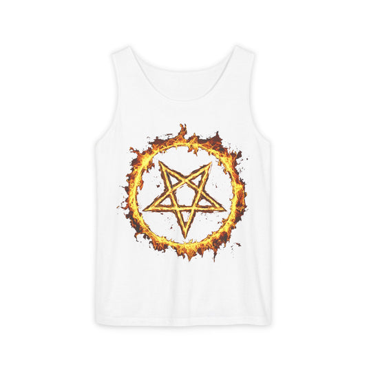 Unisex Garment-Dyed Pentagram Tank Top - Edgy Summer Style