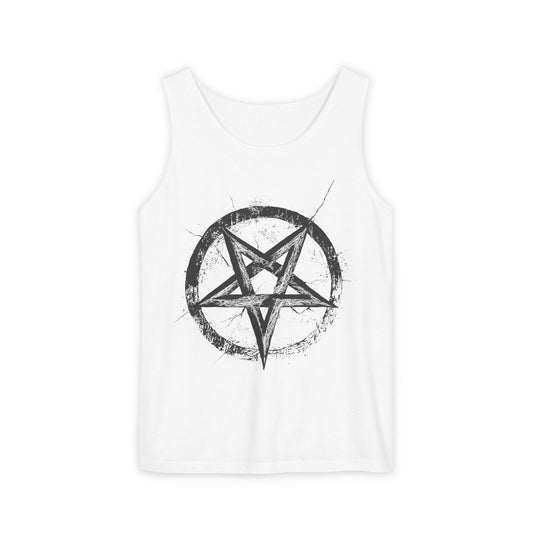 Unisex Graphic Tank Top with Distressed Pentagram Design