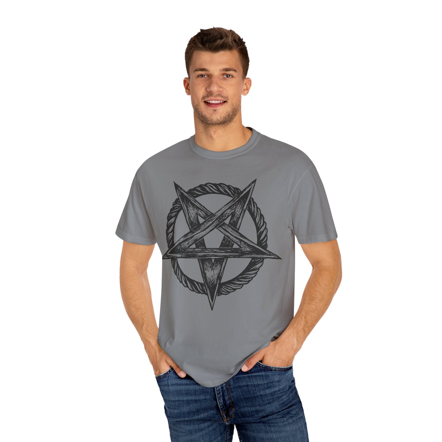 Unisex Garment-Dyed T-Shirt with Intricate Pentagram Design – Perfect for Halloween and Alternative Fashion Lovers