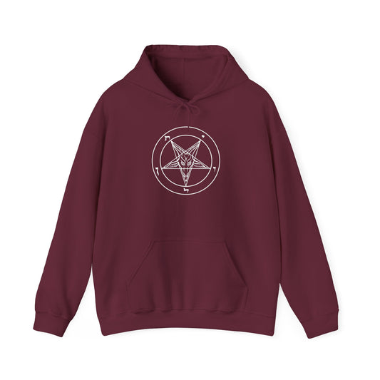 Sigil of Baphomet Pentagram Hooded Sweatshirt - Pentagram Design for Cozy Witchy Vibes