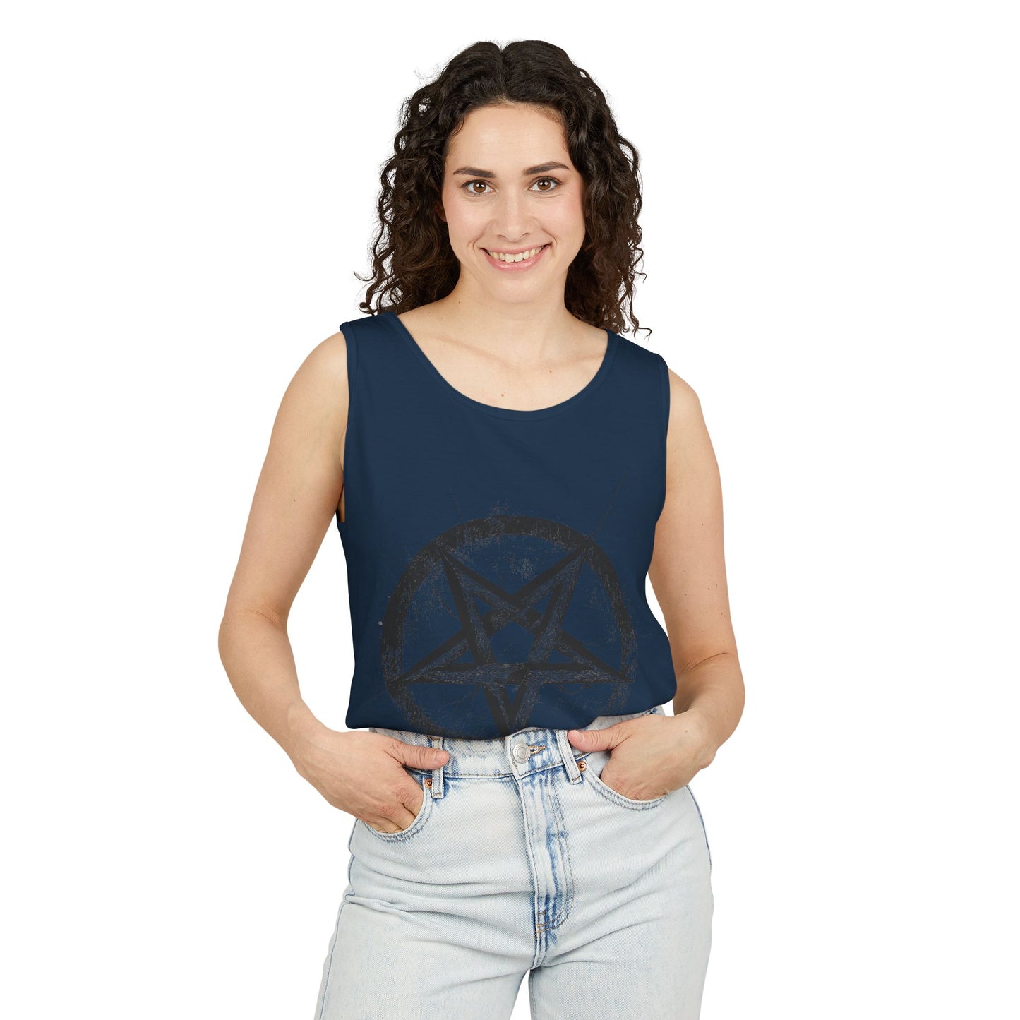 Unisex Graphic Tank Top with Distressed Pentagram Design