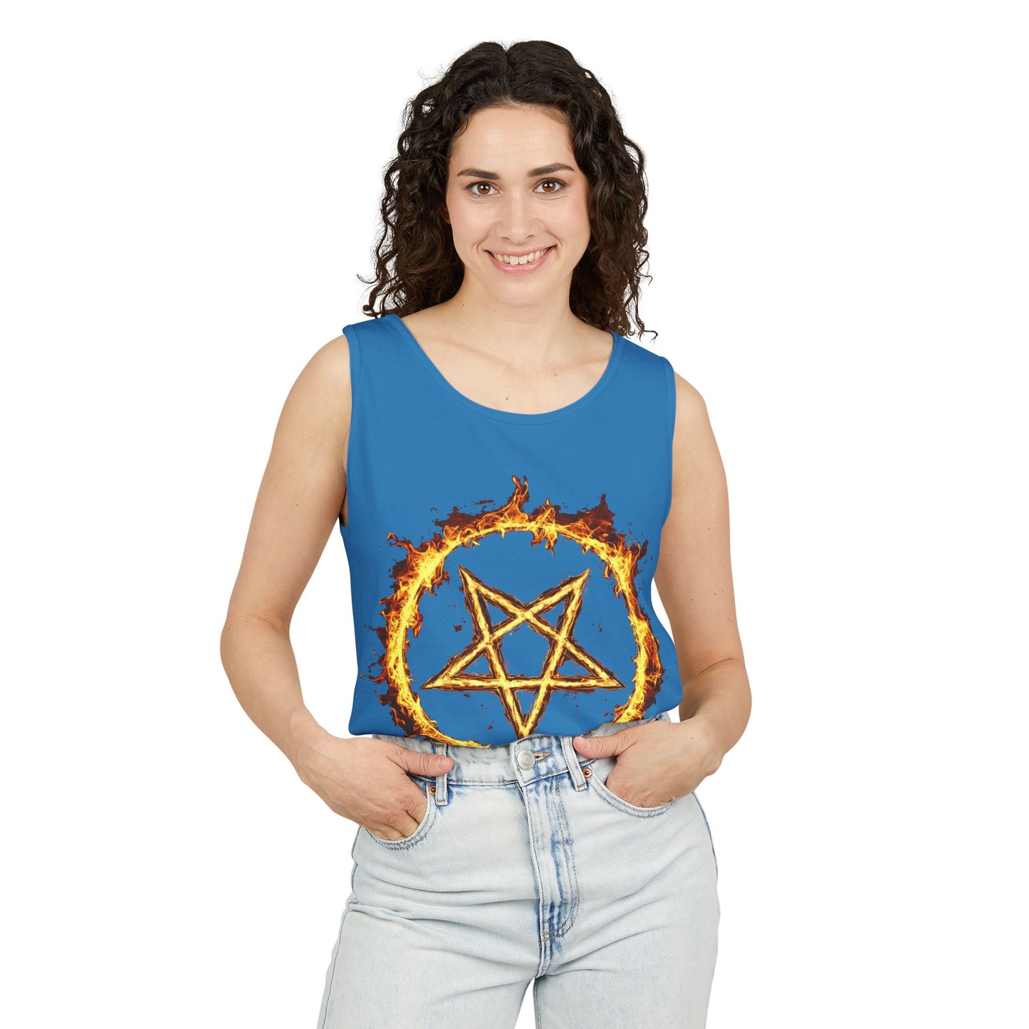 Unisex Garment-Dyed Pentagram Tank Top - Edgy Summer Style