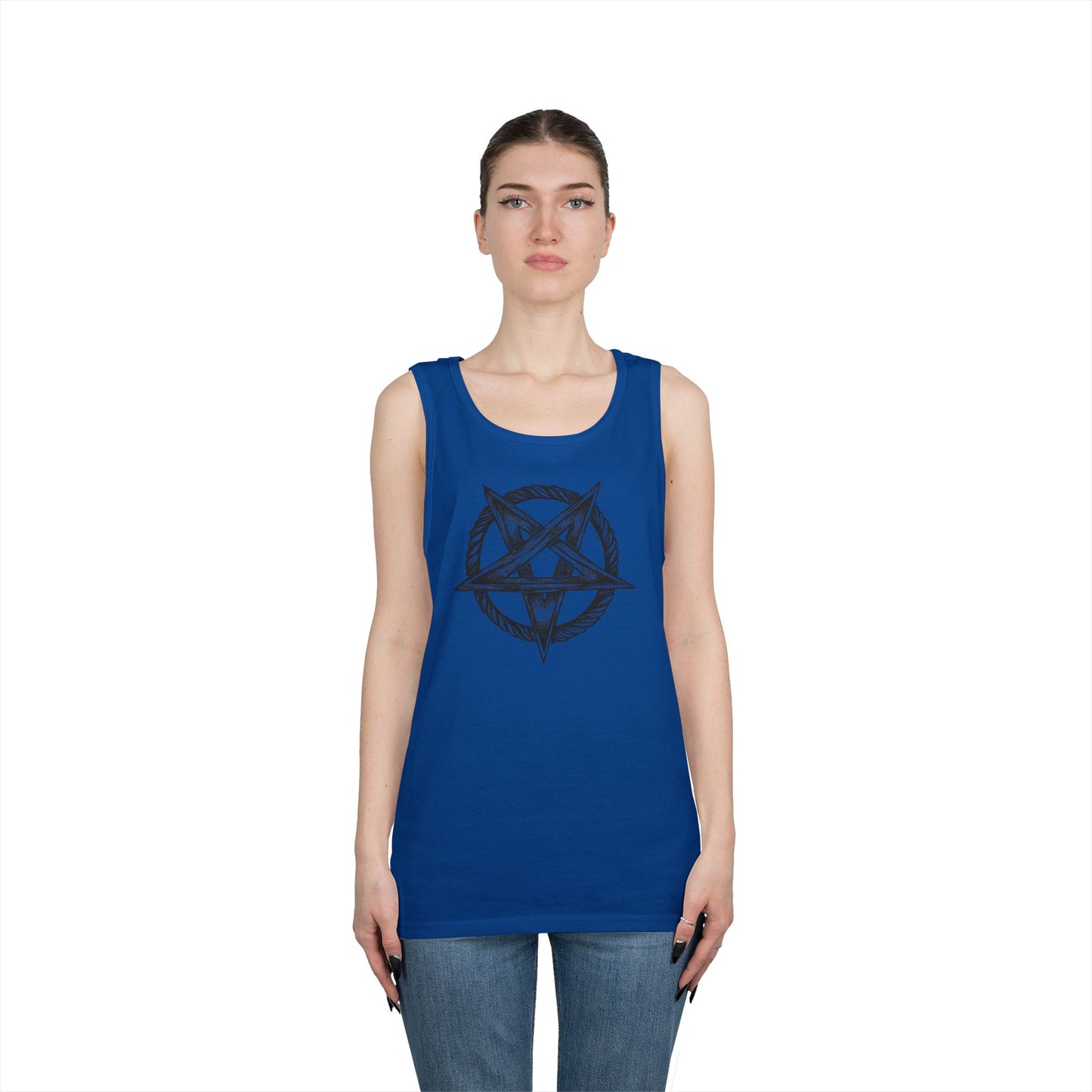 Unisex Heavy Cotton Tank Top with Bold Pentagram Design