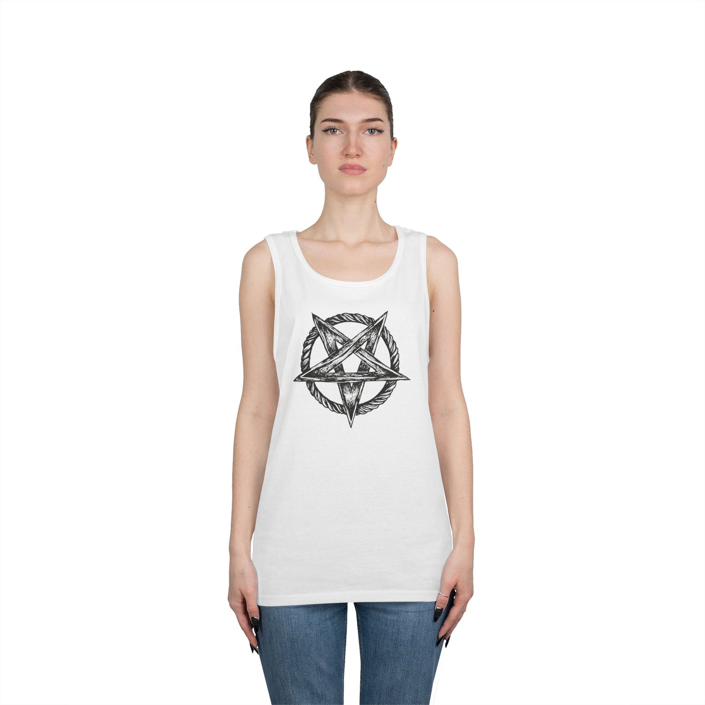 Unisex Heavy Cotton Tank Top with Bold Pentagram Design