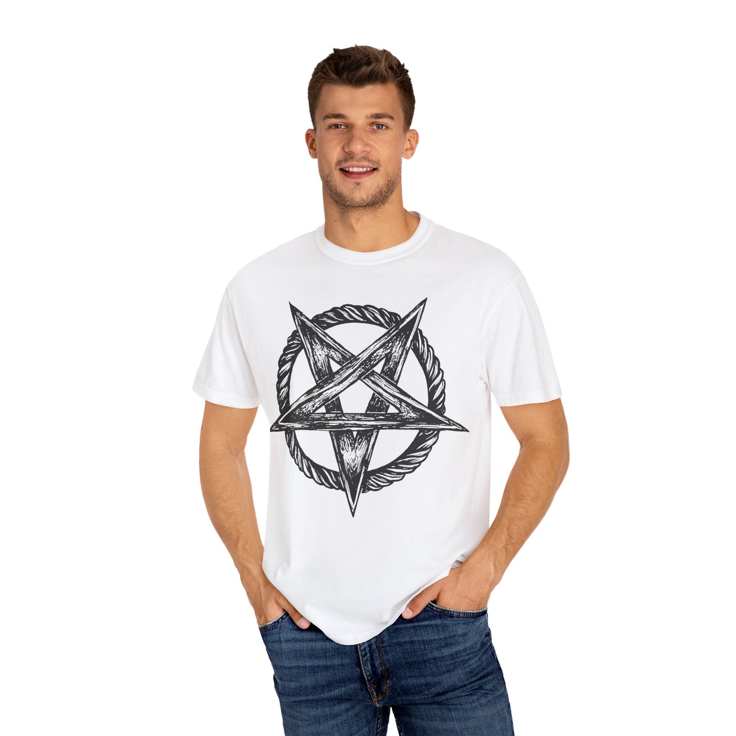 Unisex Garment-Dyed T-Shirt with Intricate Pentagram Design – Perfect for Halloween and Alternative Fashion Lovers