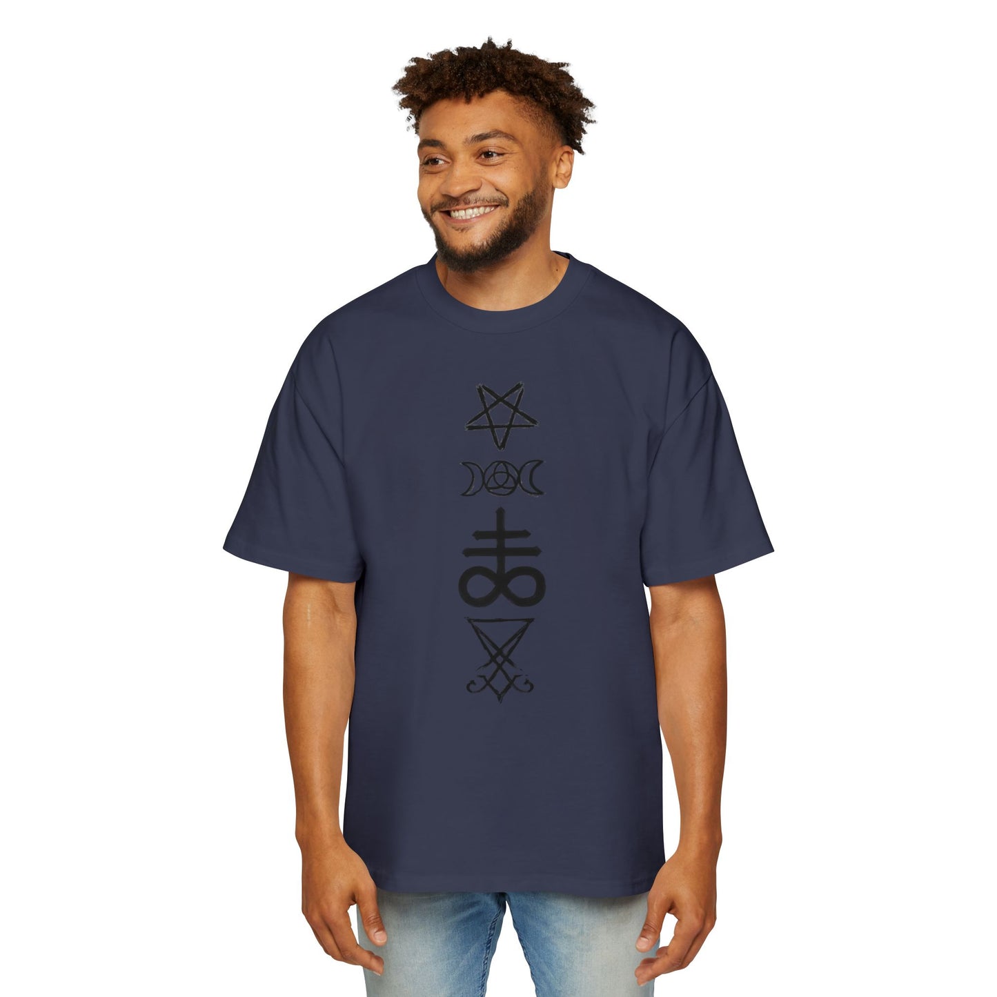 Mystical Symbols Men's Heavy Oversized Tee | Casual Gothic Style Shirt