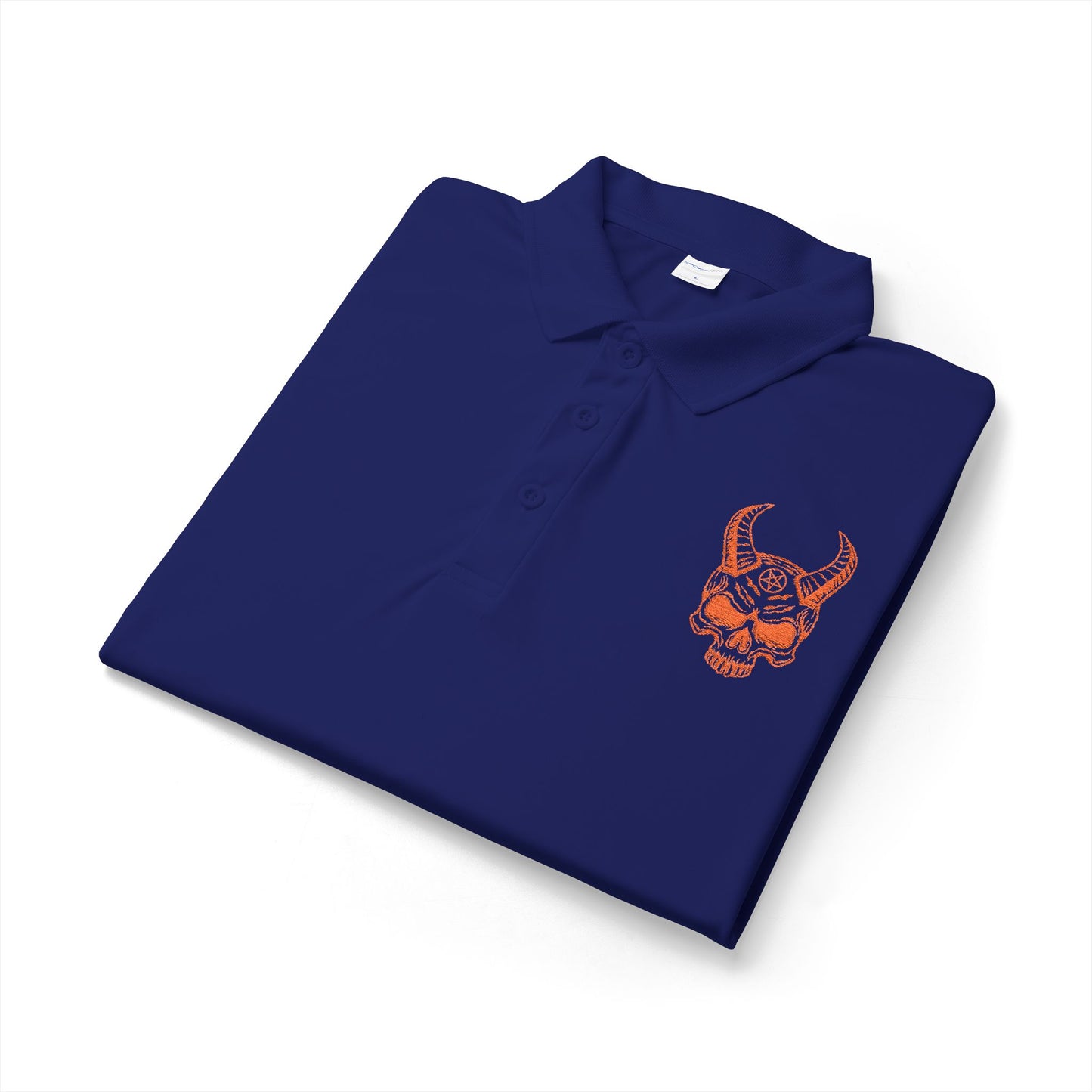 Men's White Polo Shirt with Horned Skull Embroidered Logo