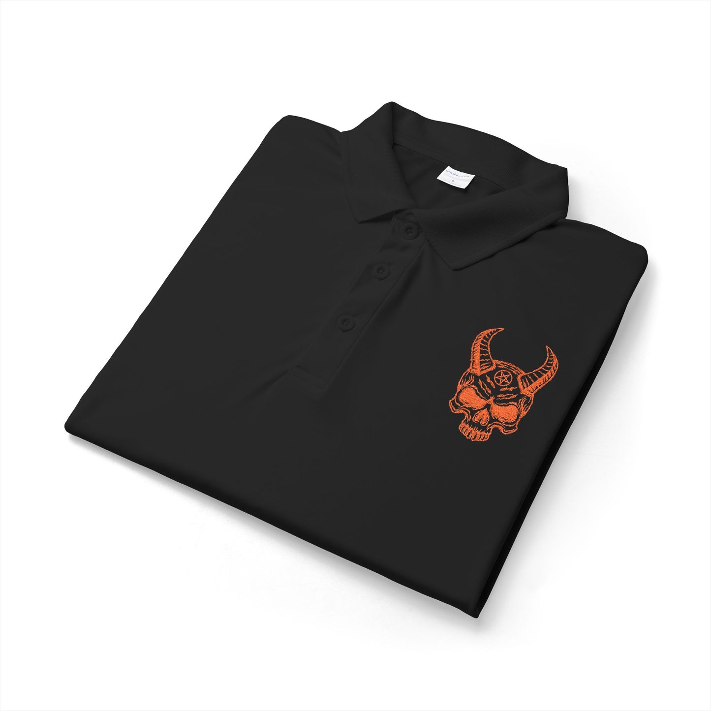 Men's White Polo Shirt with Horned Skull Embroidered Logo