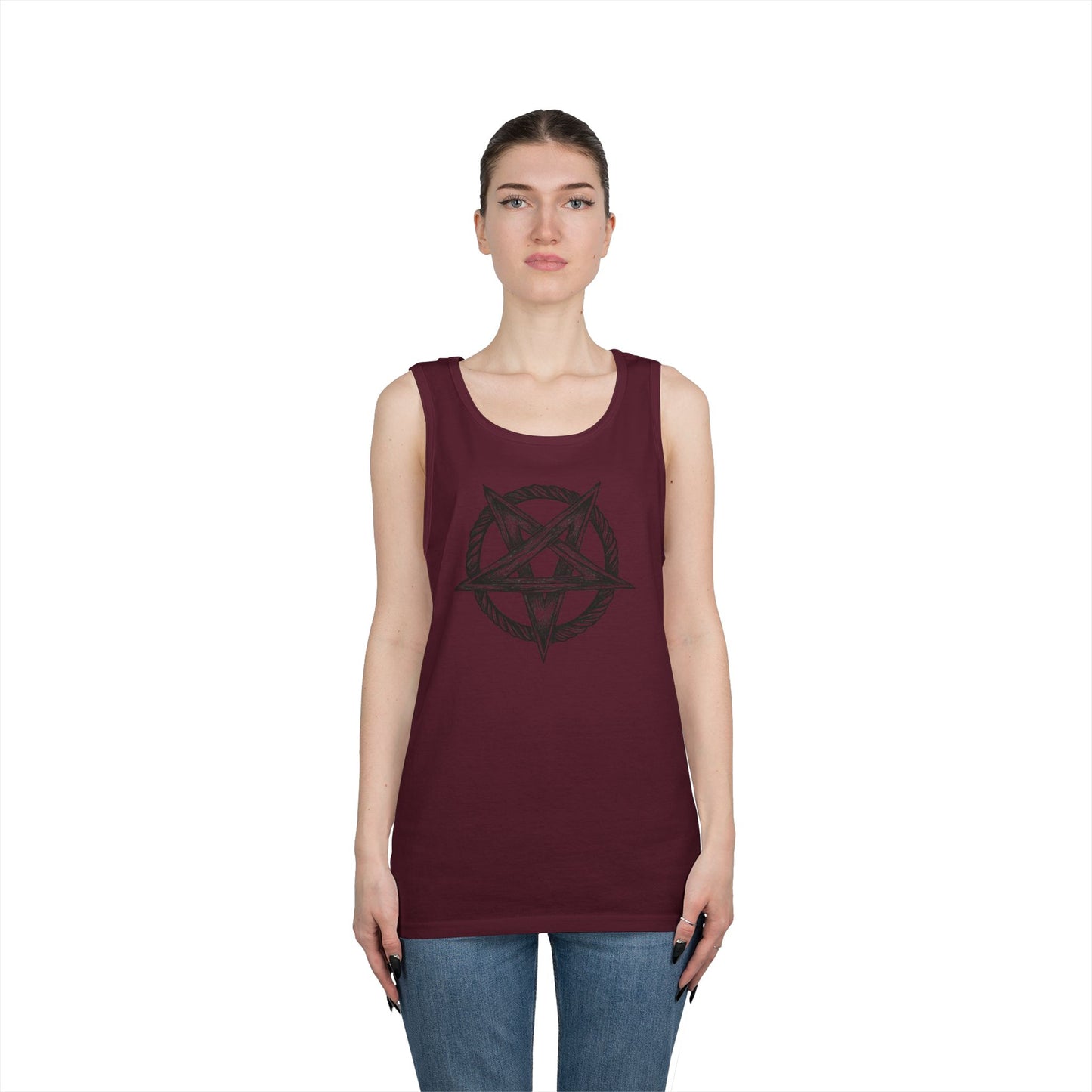Unisex Heavy Cotton Tank Top with Bold Pentagram Design