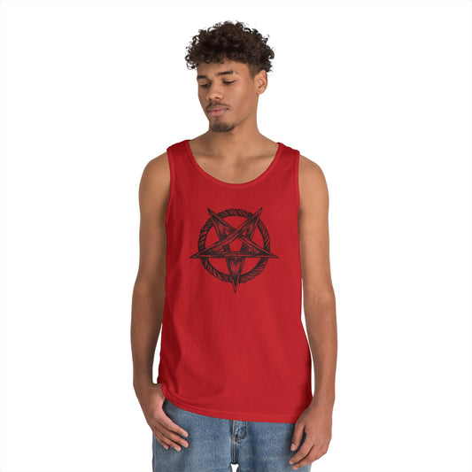Unisex Heavy Cotton Tank Top with Bold Pentagram Design