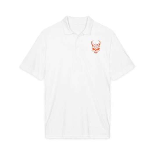 Men's White Polo Shirt with Horned Skull Embroidered Logo