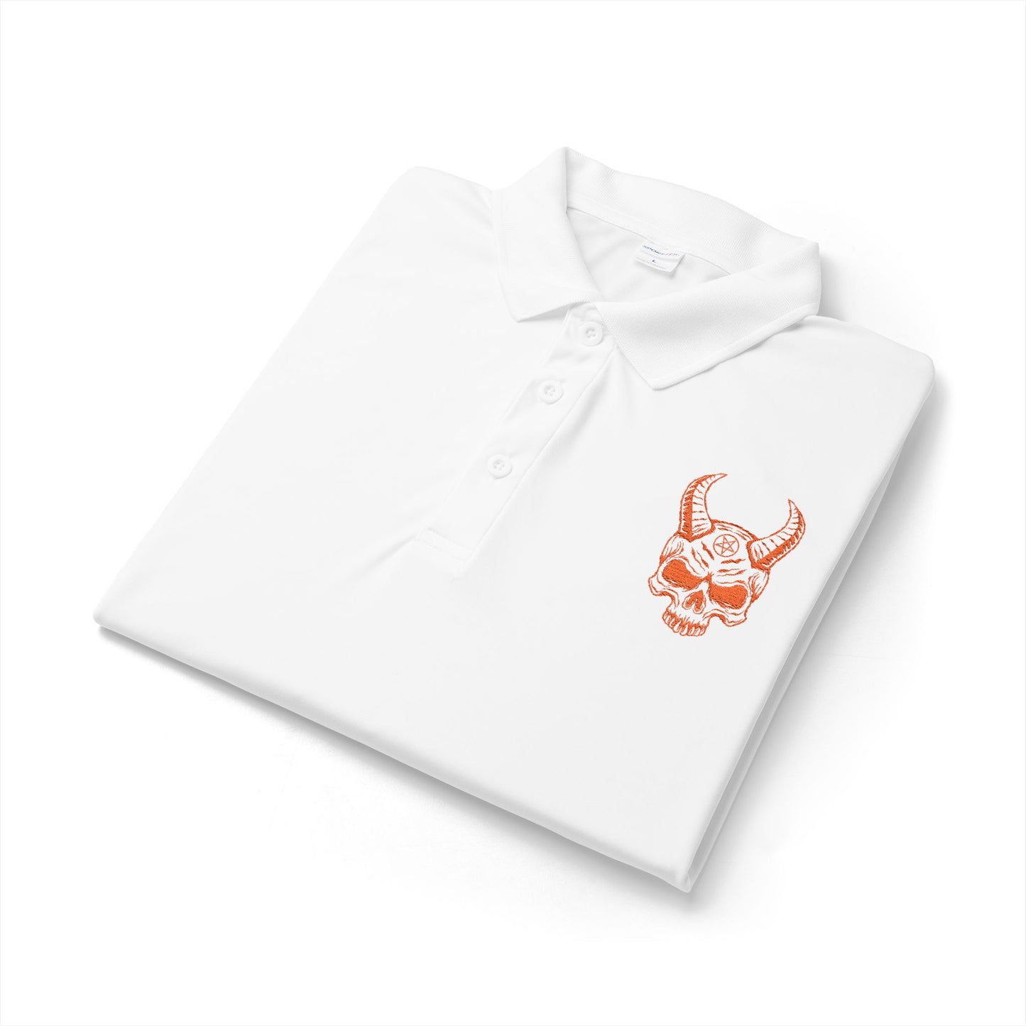 Men's White Polo Shirt with Horned Skull Embroidered Logo