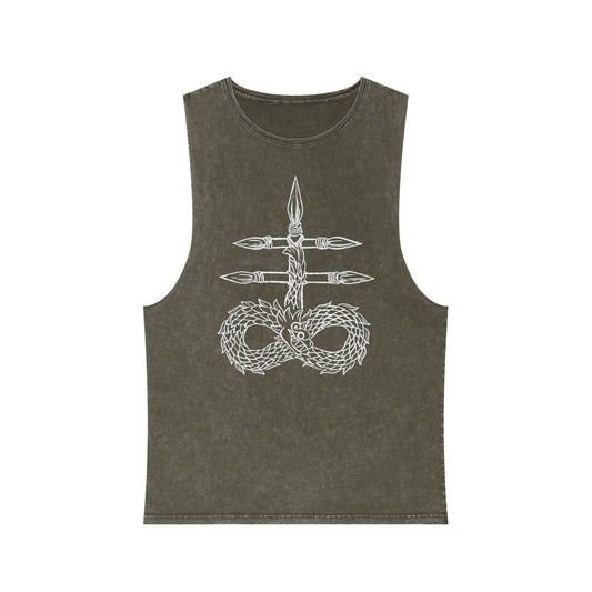 Unisex Stonewash Tank Top with Intricate Design, Casual Wear, Bohemian Style, Perfect for Summer Festivals, Unique Gift Idea