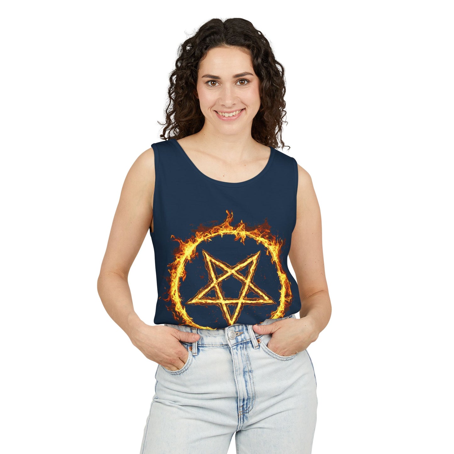 Unisex Garment-Dyed Pentagram Tank Top - Edgy Summer Style