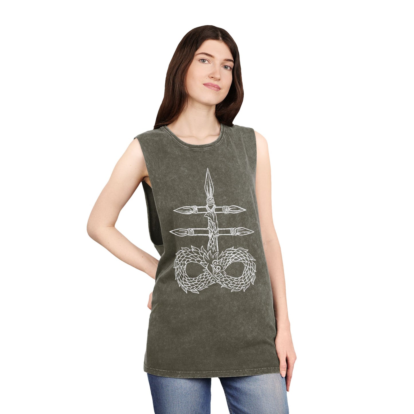 Unisex Stonewash Tank Top with Intricate Design, Casual Wear, Bohemian Style, Perfect for Summer Festivals, Unique Gift Idea