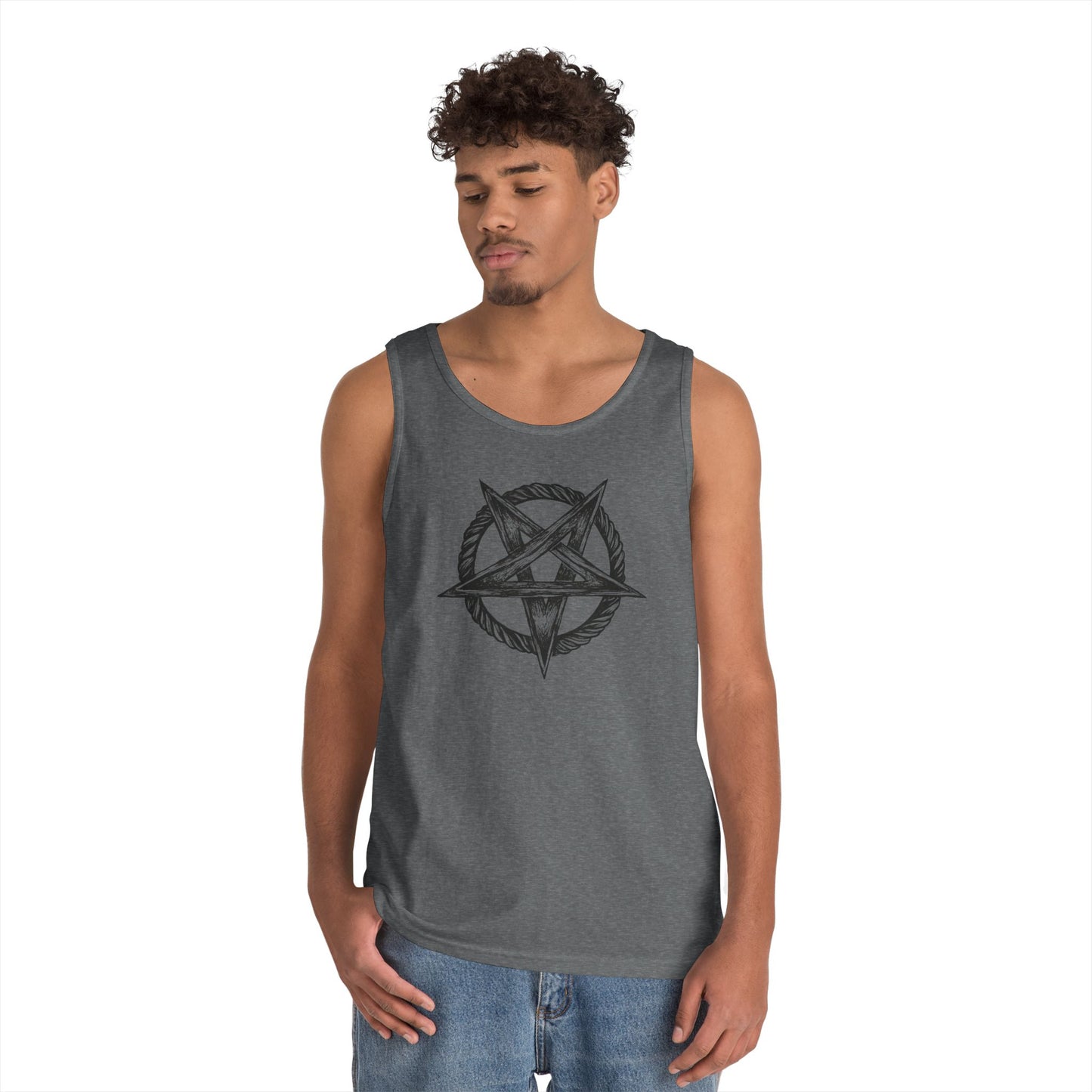 Unisex Heavy Cotton Tank Top with Bold Pentagram Design