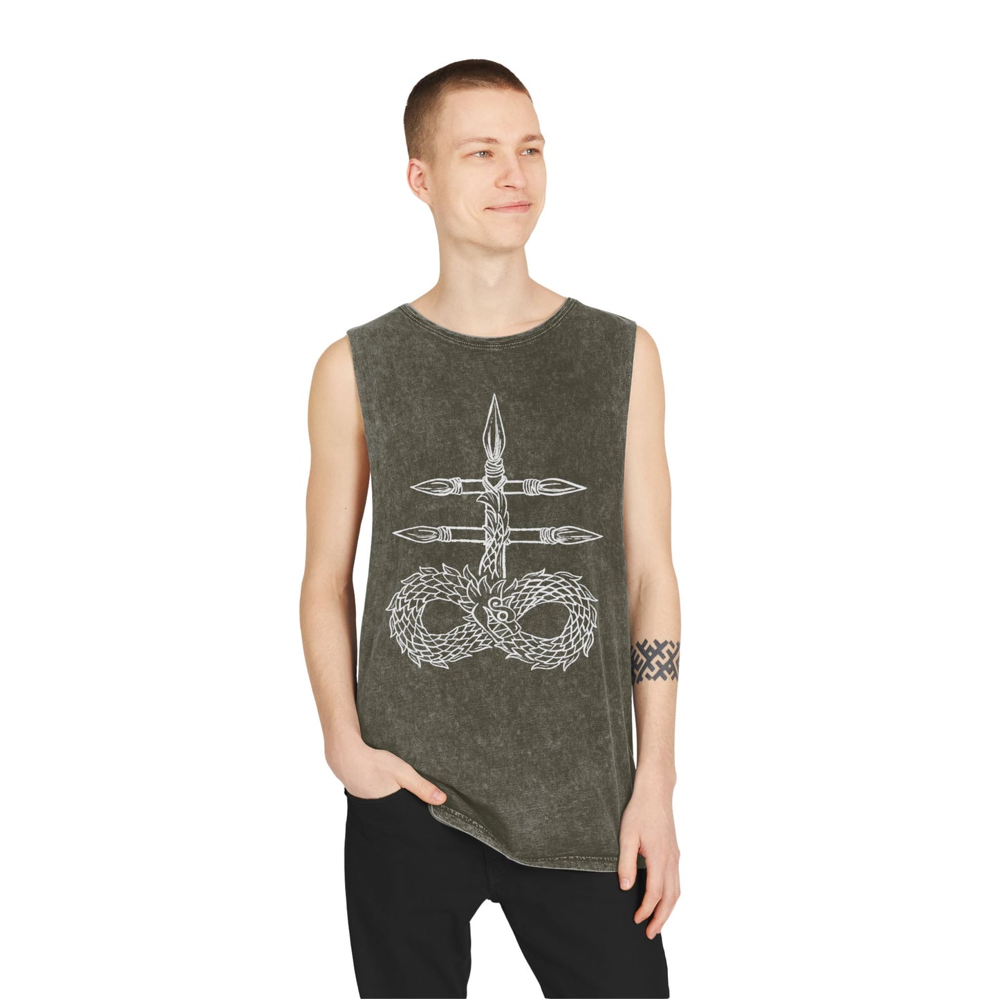 Unisex Stonewash Tank Top with Intricate Design, Casual Wear, Bohemian Style, Perfect for Summer Festivals, Unique Gift Idea
