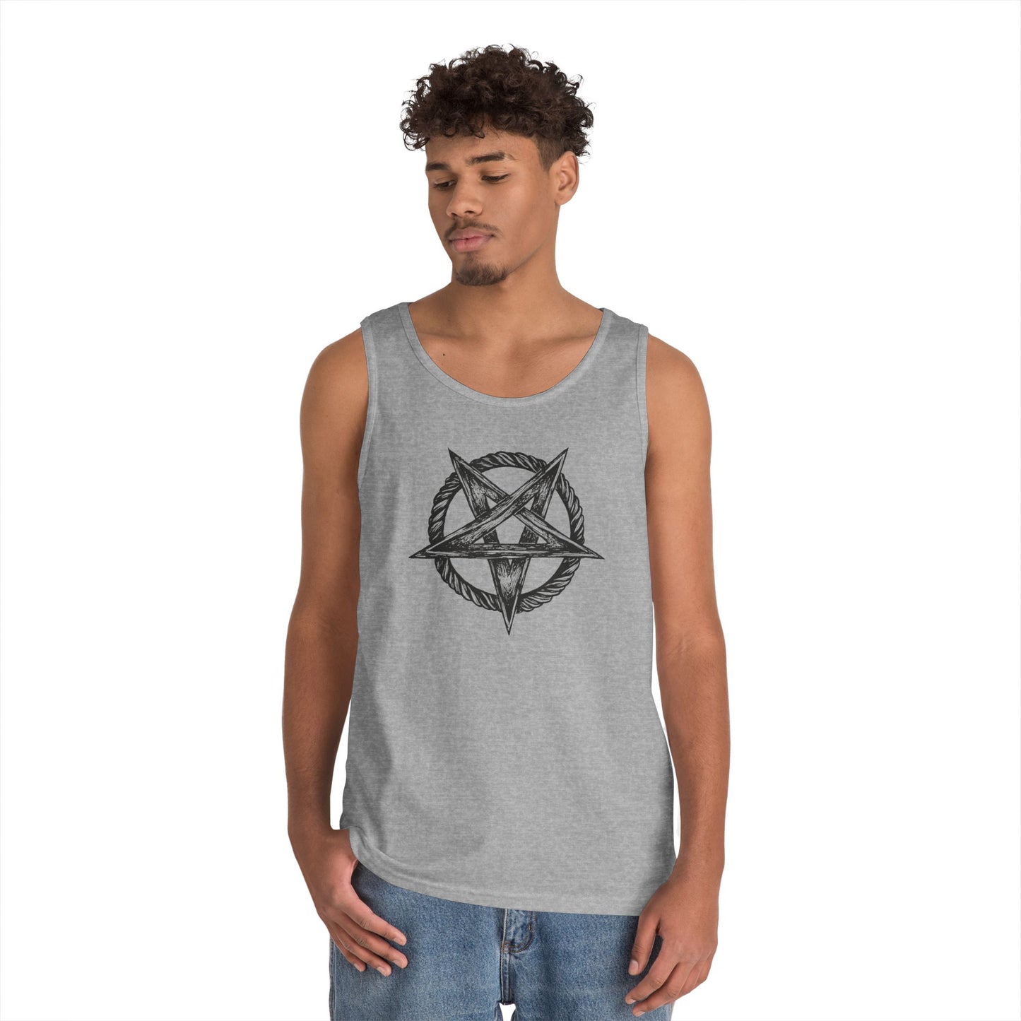 Unisex Heavy Cotton Tank Top with Bold Pentagram Design