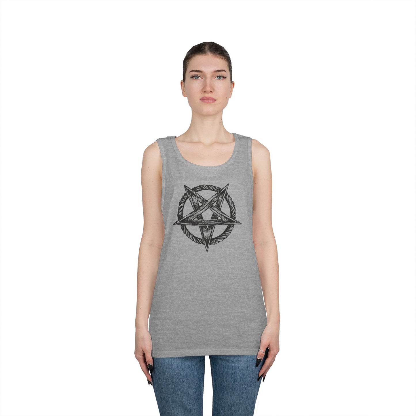 Unisex Heavy Cotton Tank Top with Bold Pentagram Design