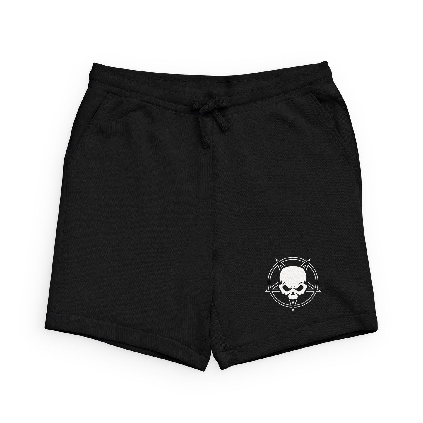 Skull Inverted Pentagram Sweatshorts — Black Casual Fleece Shorts