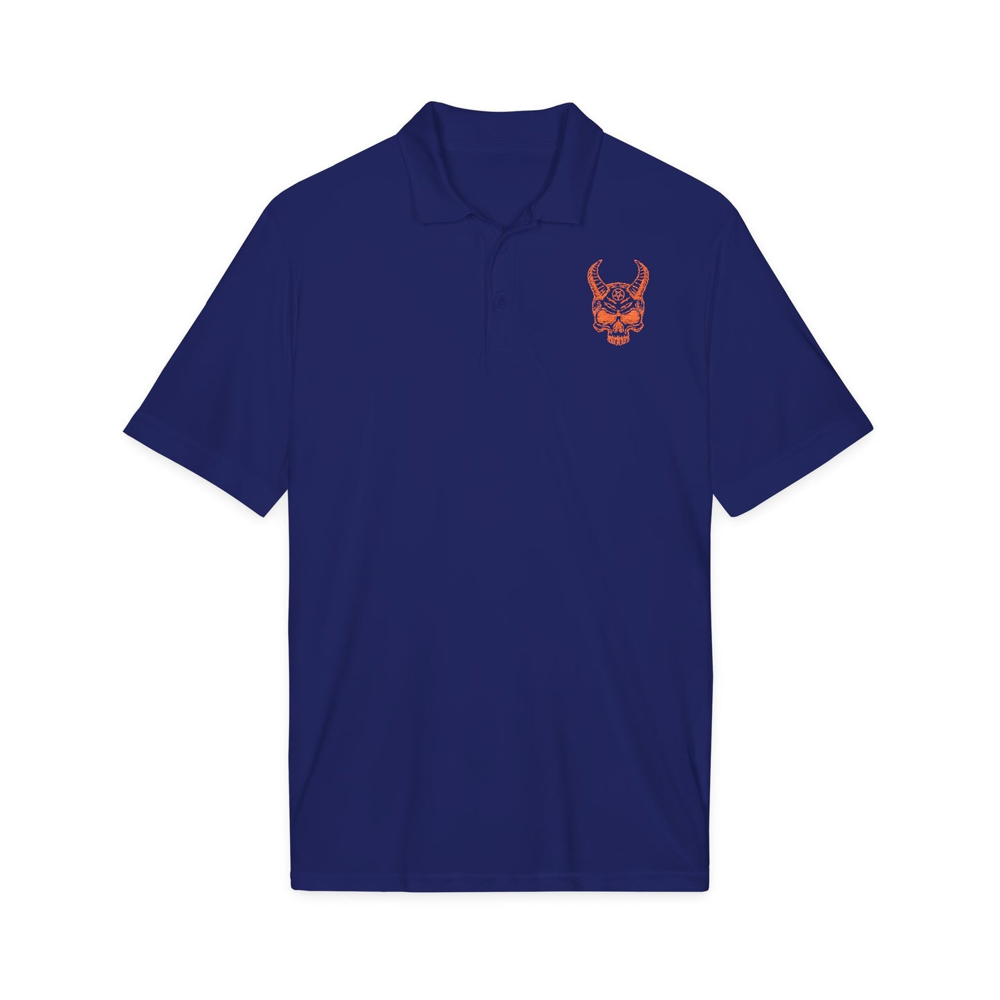 Men's White Polo Shirt with Horned Skull Embroidered Logo