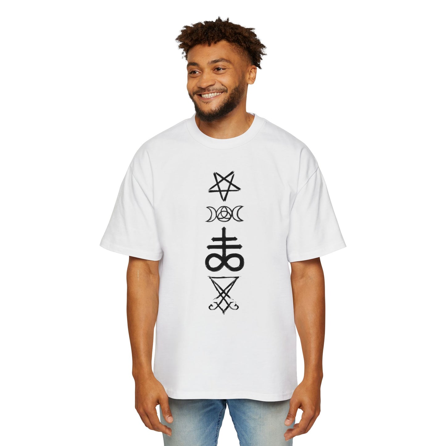 Mystical Symbols Men's Heavy Oversized Tee | Casual Gothic Style Shirt