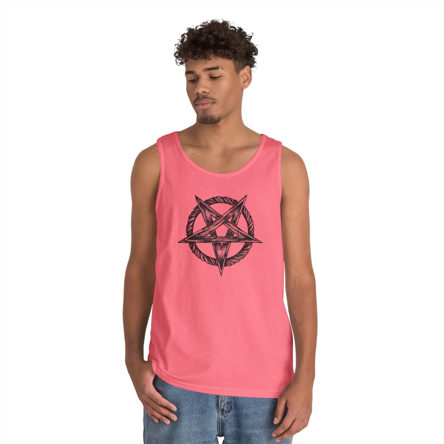 Unisex Heavy Cotton Tank Top with Bold Pentagram Design
