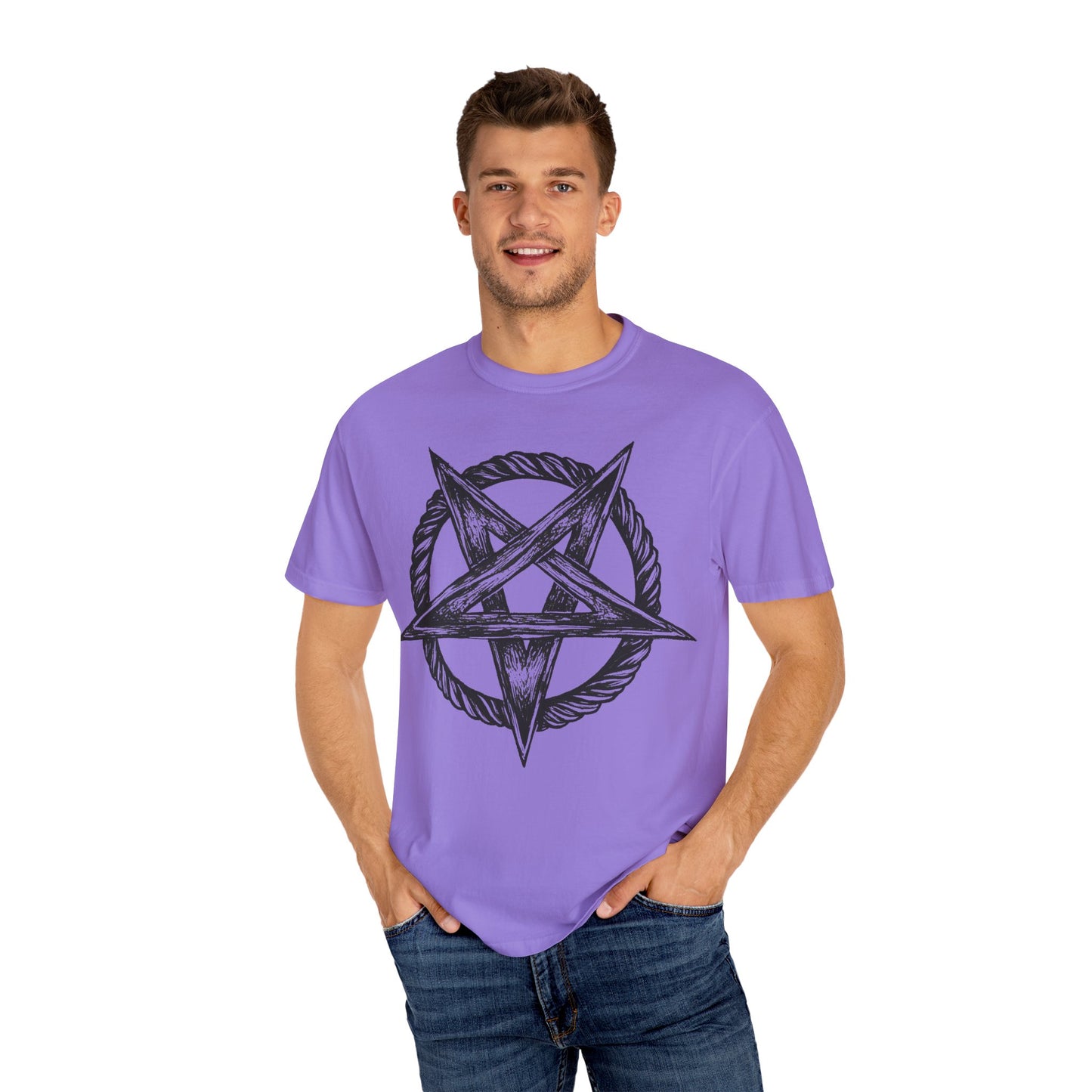 Unisex Garment-Dyed T-Shirt with Intricate Pentagram Design – Perfect for Halloween and Alternative Fashion Lovers