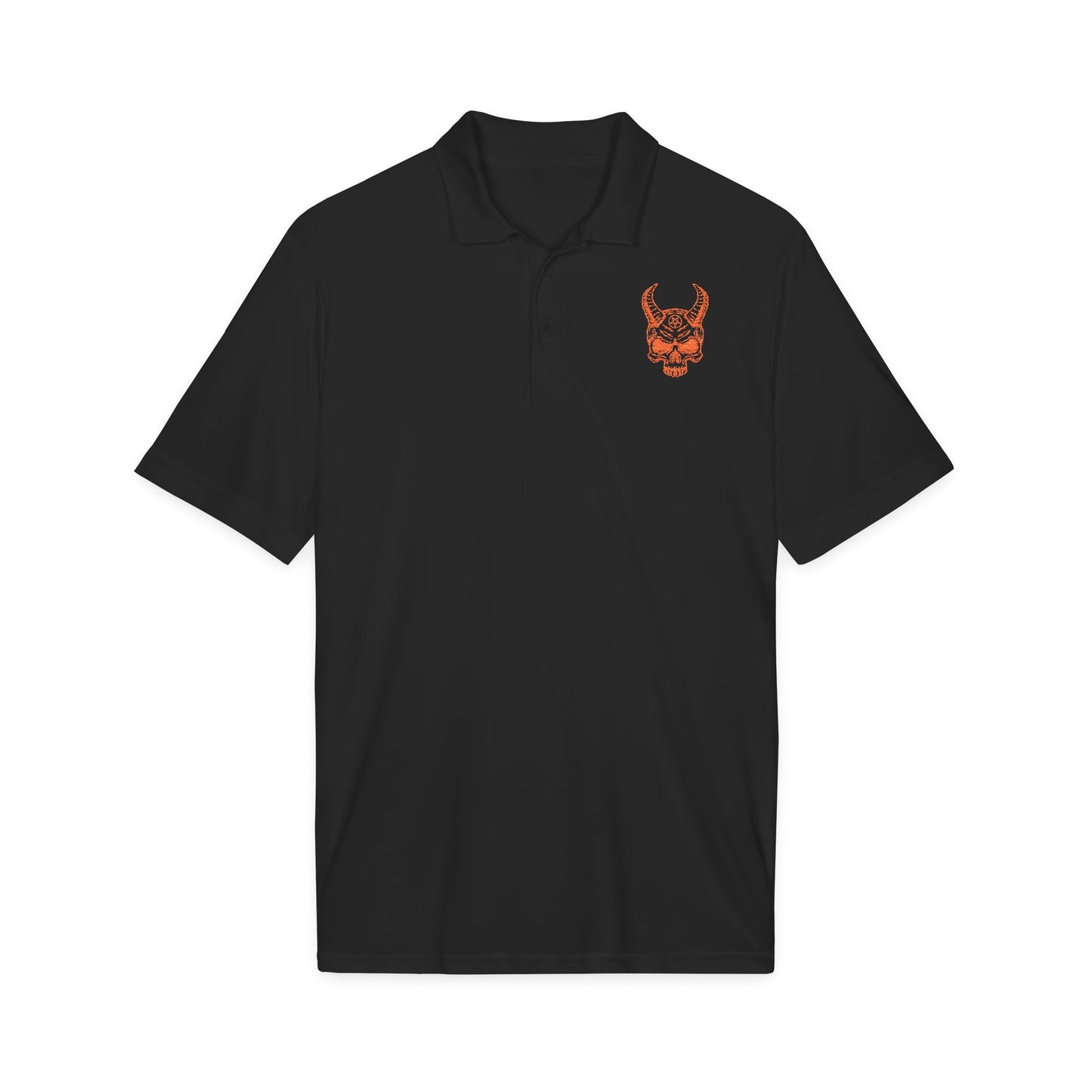 Men's White Polo Shirt with Horned Skull Embroidered Logo