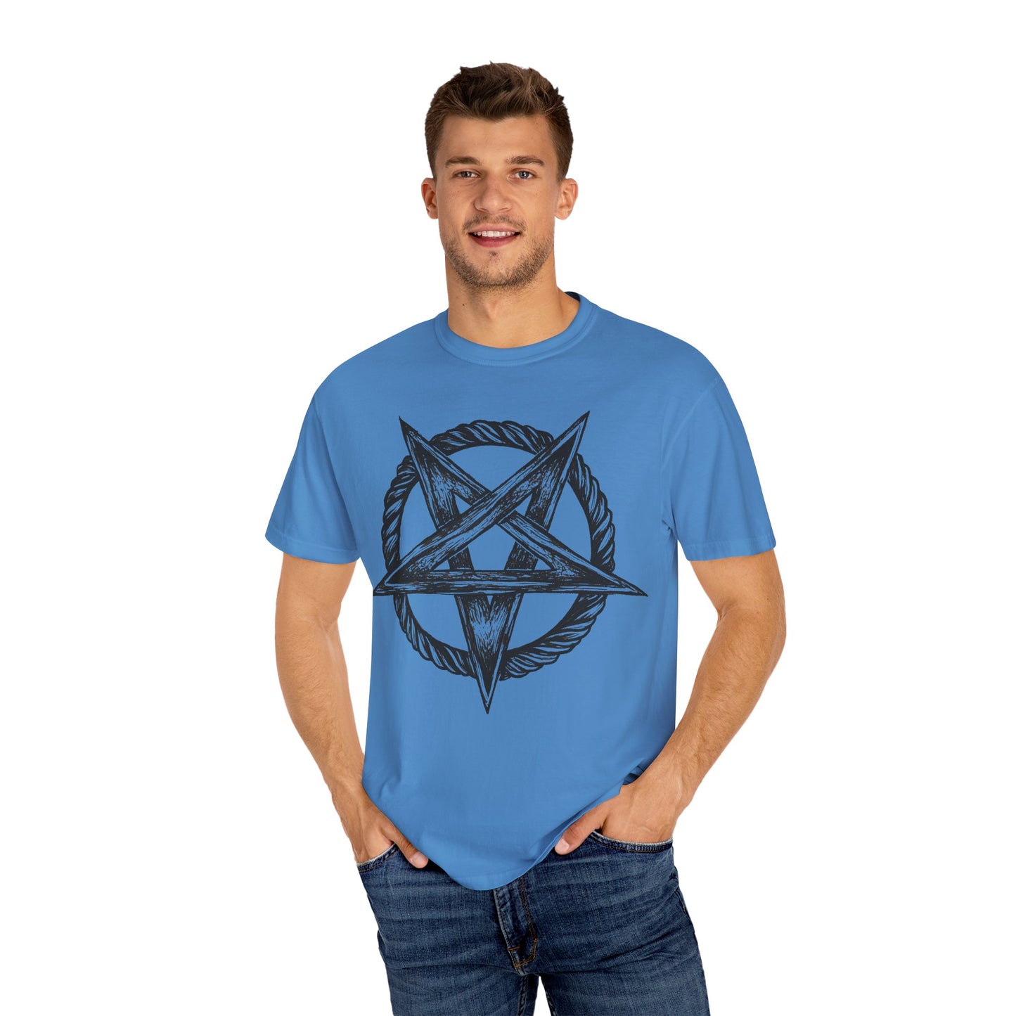 Unisex Garment-Dyed T-Shirt with Intricate Pentagram Design – Perfect for Halloween and Alternative Fashion Lovers