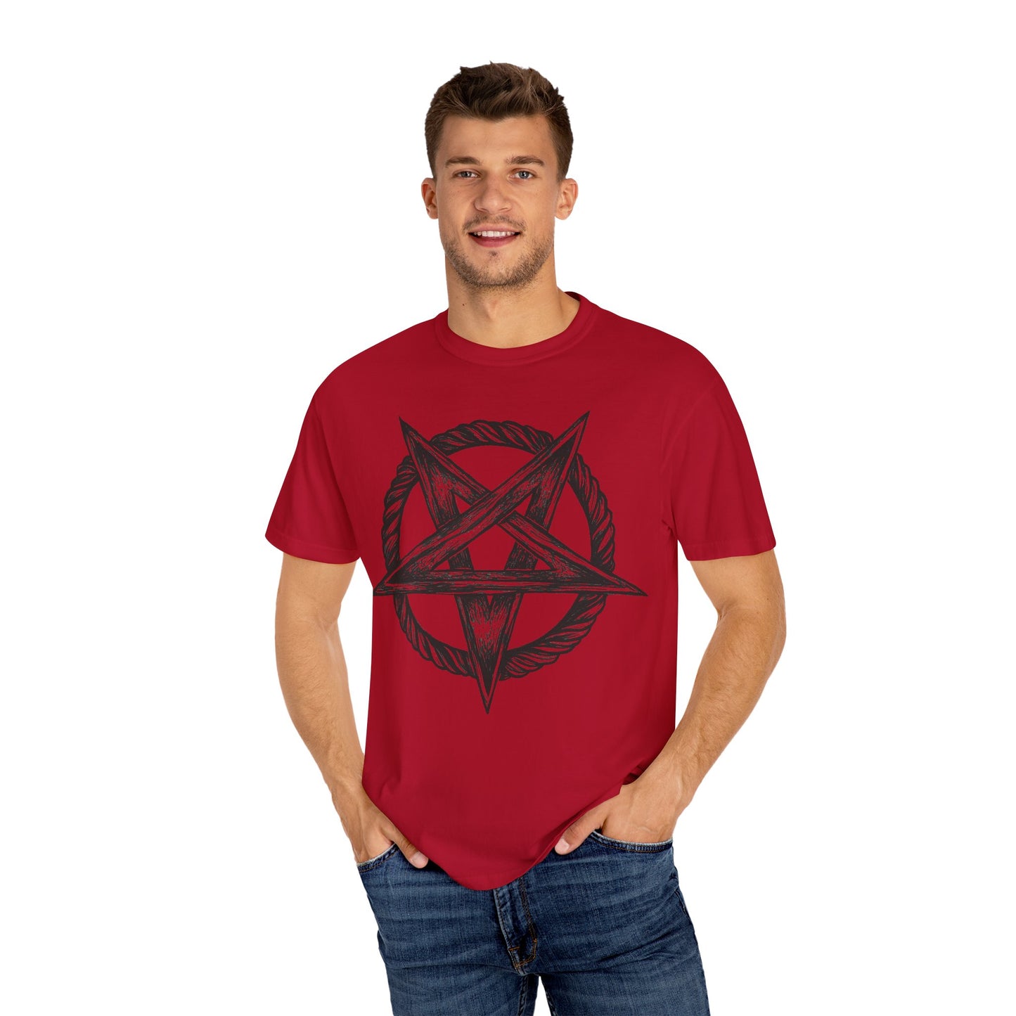 Unisex Garment-Dyed T-Shirt with Intricate Pentagram Design – Perfect for Halloween and Alternative Fashion Lovers