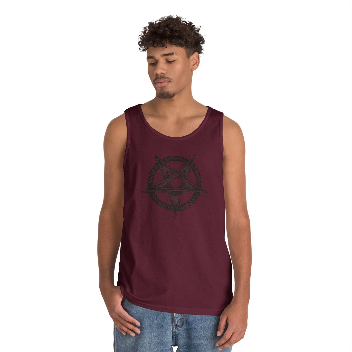 Unisex Heavy Cotton Tank Top with Bold Pentagram Design