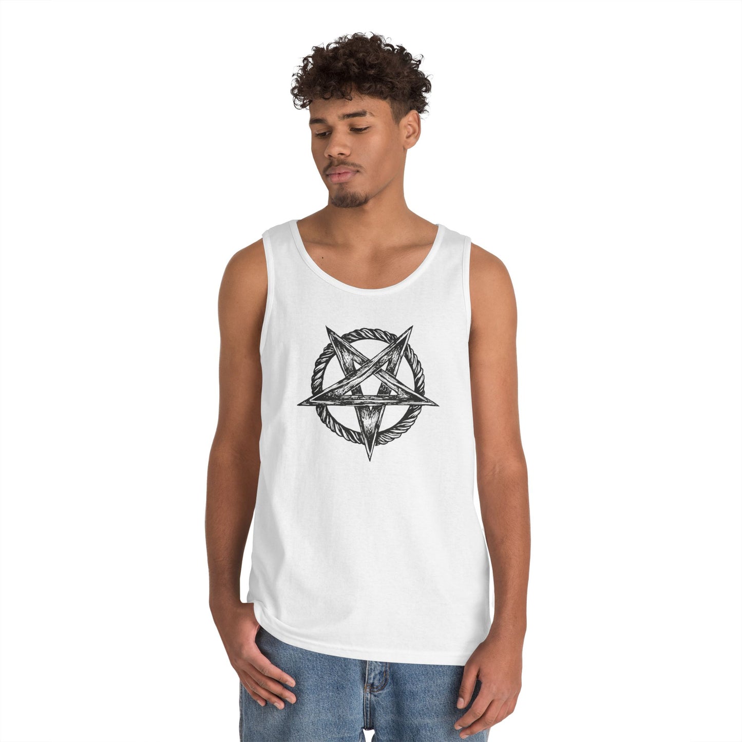 Unisex Heavy Cotton Tank Top with Bold Pentagram Design