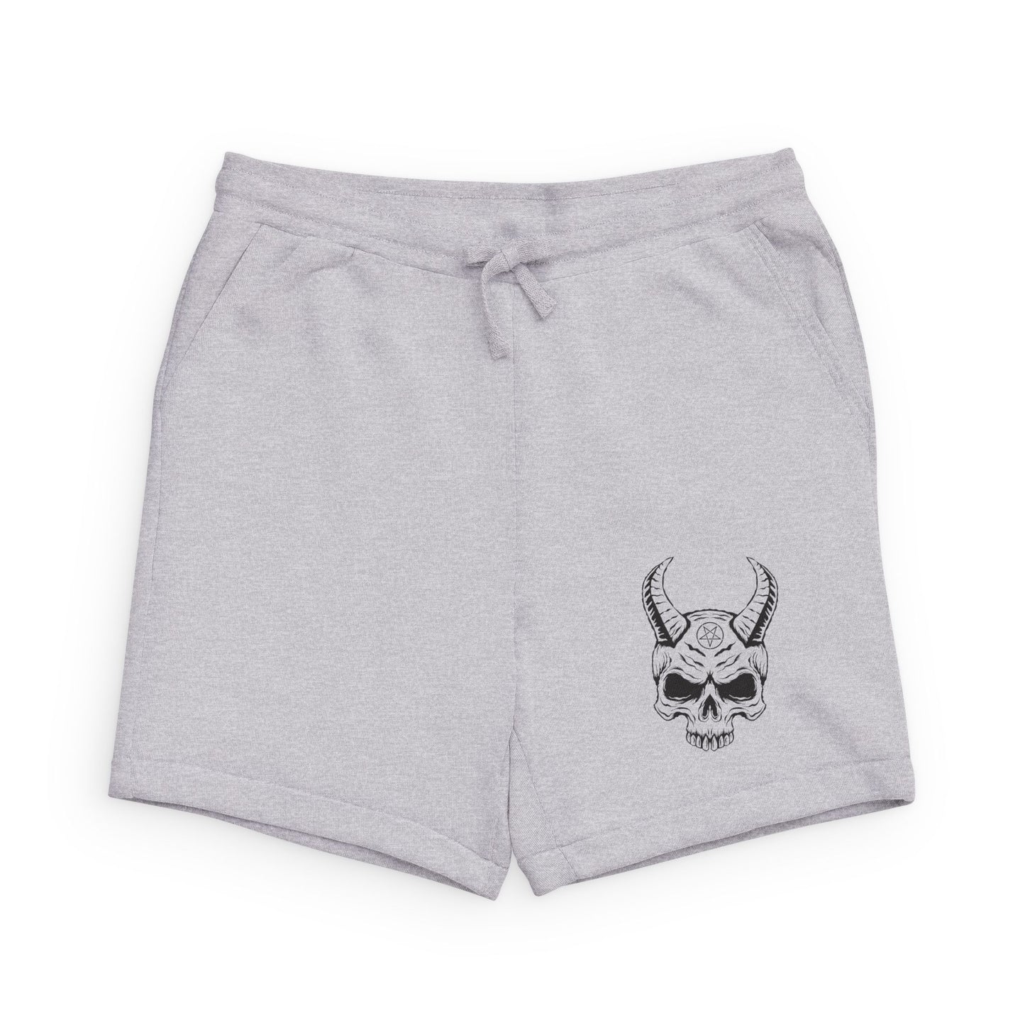 Demon Skull Sweatshorts —  Horned Skull Embroidered Fleece Shorts