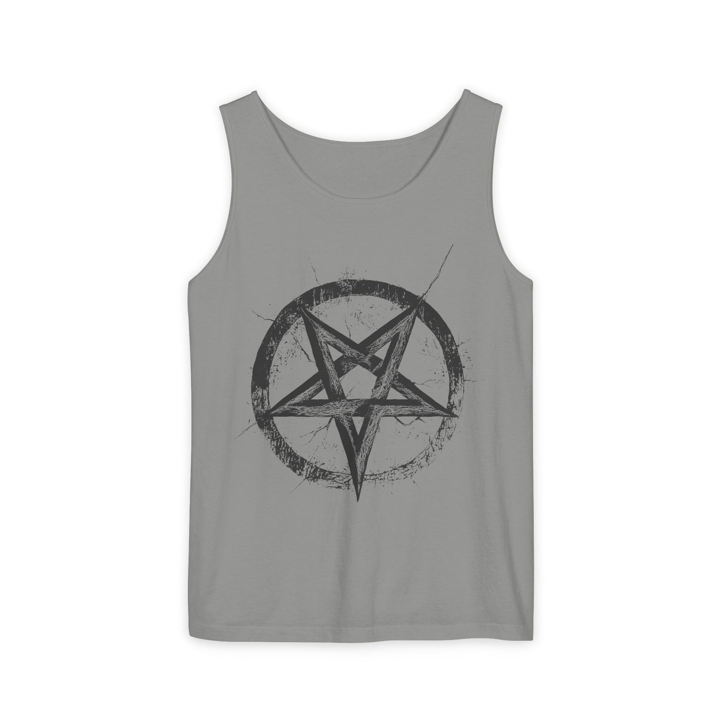 Unisex Graphic Tank Top with Distressed Pentagram Design