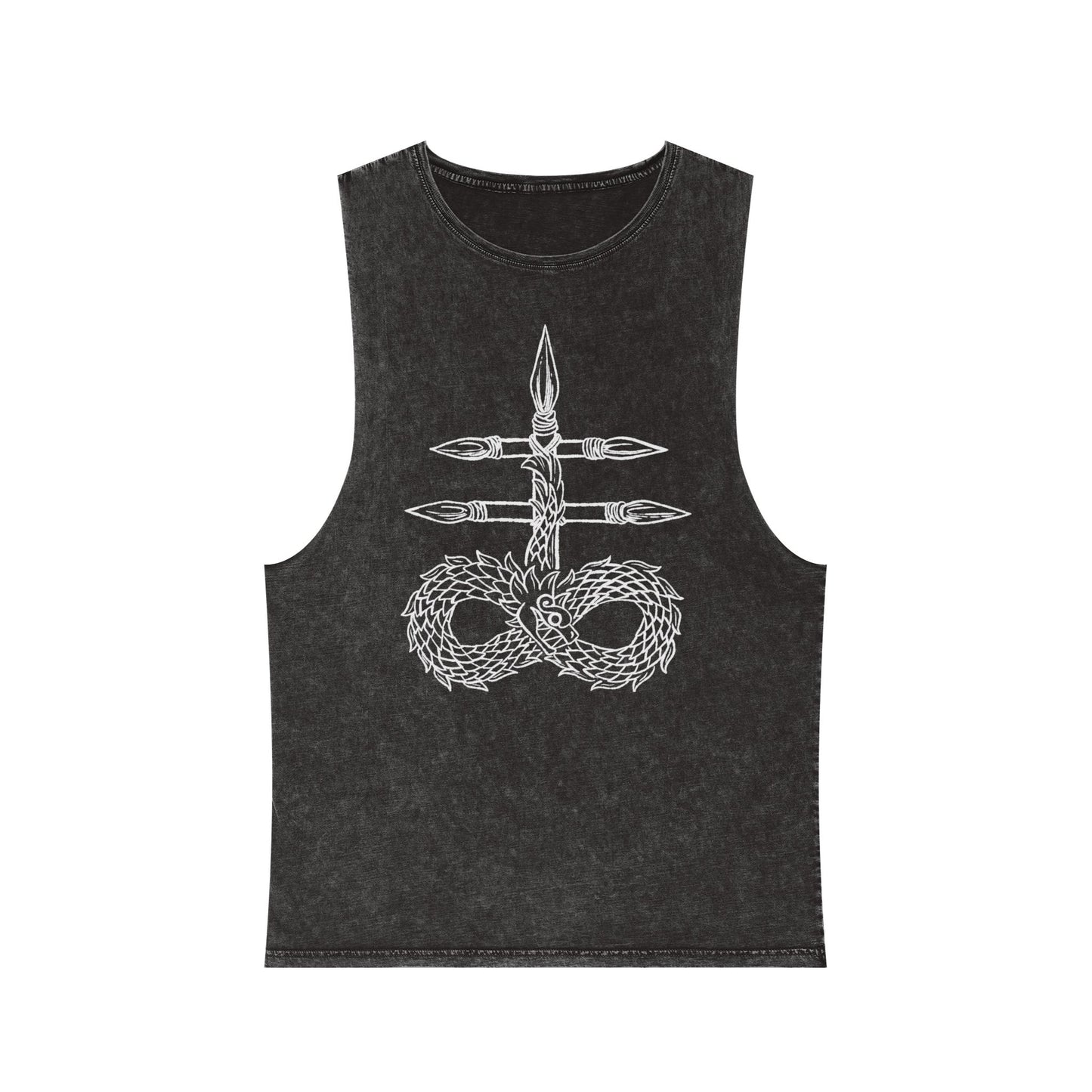 Unisex Stonewash Tank Top with Intricate Design, Casual Wear, Bohemian Style, Perfect for Summer Festivals, Unique Gift Idea