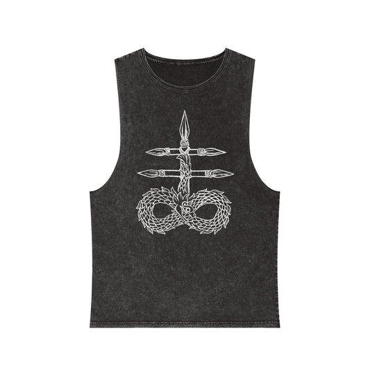 Unisex Stonewash Tank Top with Intricate Design, Casual Wear, Bohemian Style, Perfect for Summer Festivals, Unique Gift Idea