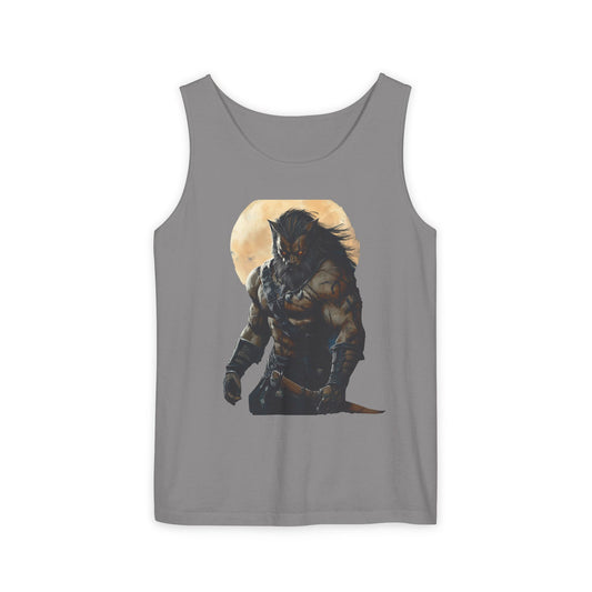 Unisex Garment-Dyed Tank Top - Fierce Warrior Design for Summer Adventures
