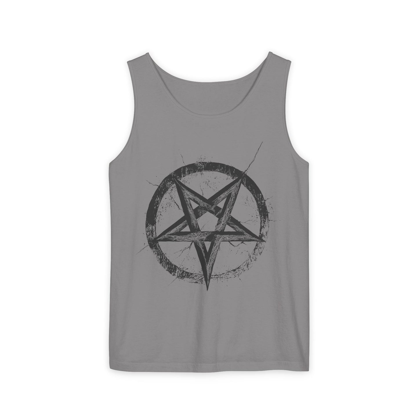 Unisex Graphic Tank Top with Distressed Pentagram Design