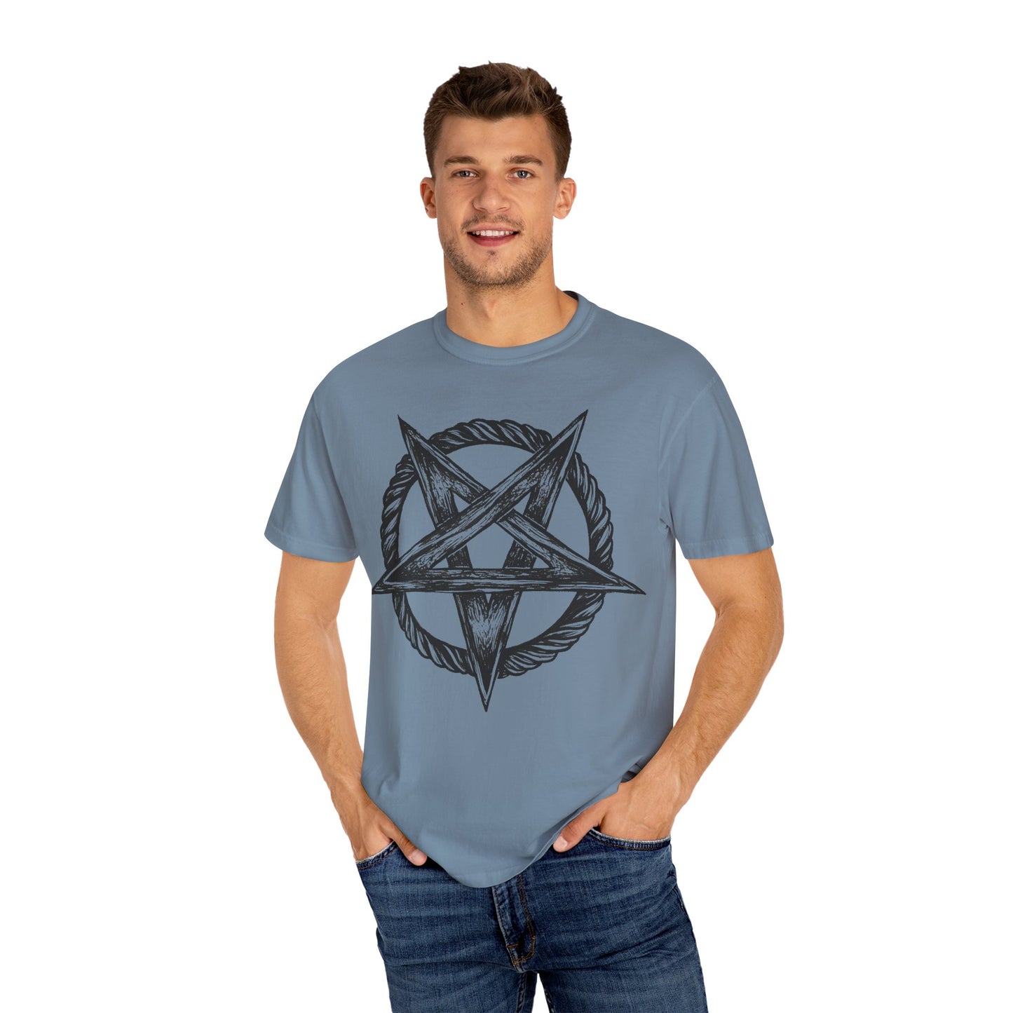 Unisex Garment-Dyed T-Shirt with Intricate Pentagram Design – Perfect for Halloween and Alternative Fashion Lovers