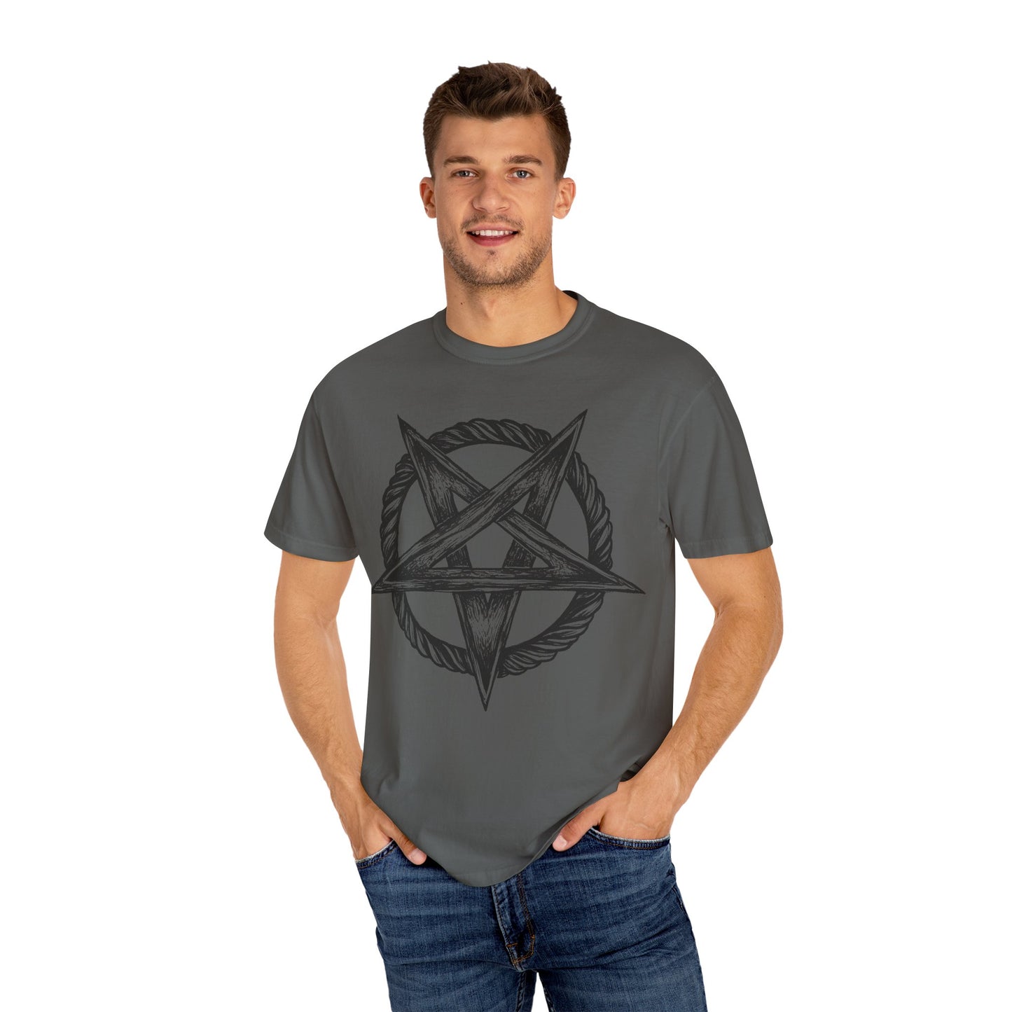 Unisex Garment-Dyed T-Shirt with Intricate Pentagram Design – Perfect for Halloween and Alternative Fashion Lovers