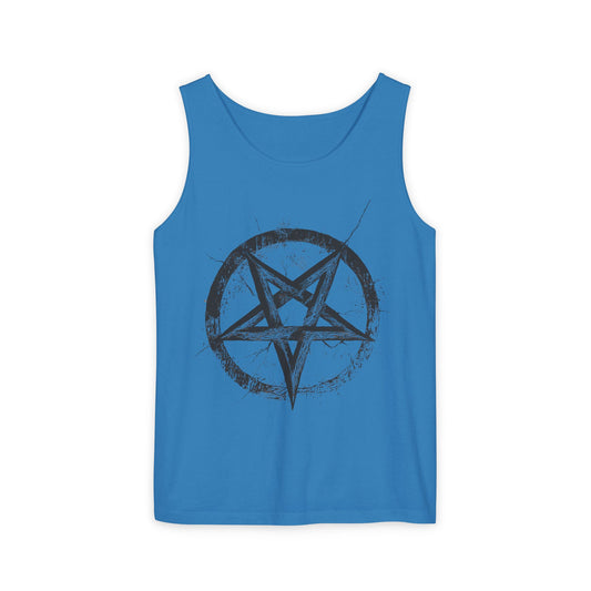 Unisex Graphic Tank Top with Distressed Pentagram Design