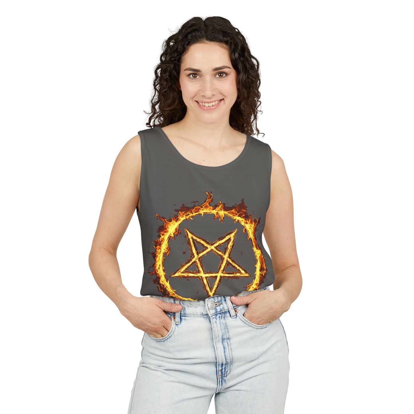 Unisex Garment-Dyed Pentagram Tank Top - Edgy Summer Style