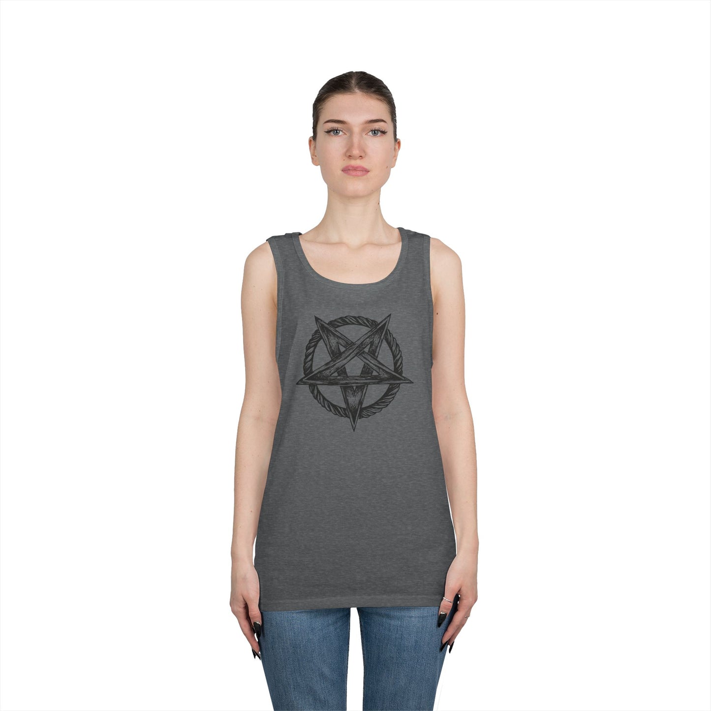 Unisex Heavy Cotton Tank Top with Bold Pentagram Design