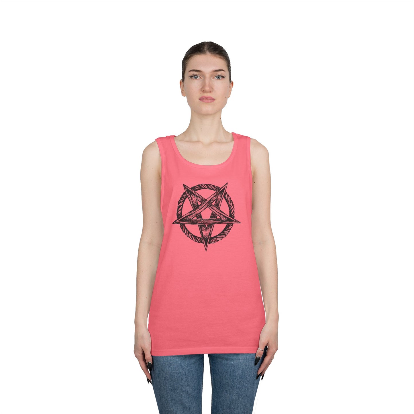 Unisex Heavy Cotton Tank Top with Bold Pentagram Design
