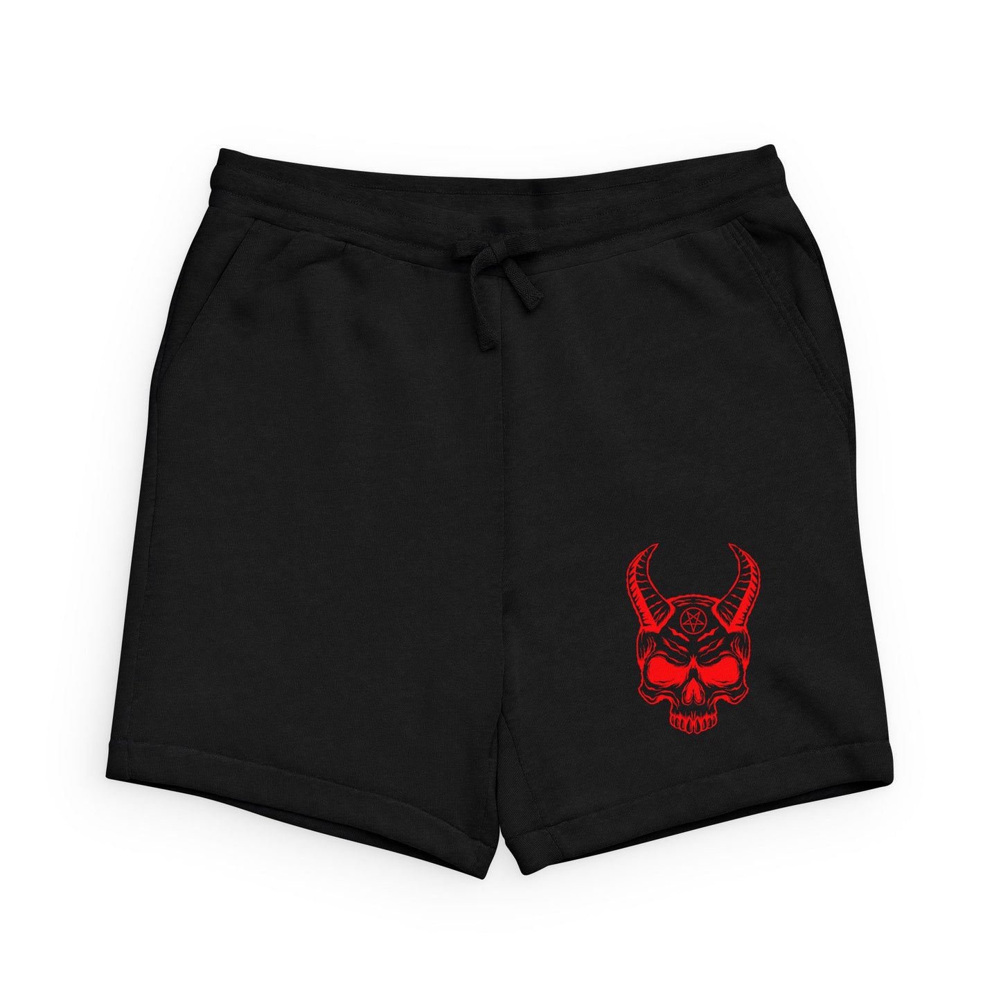 Demon Skull Sweatshorts —  Horned Skull Embroidered Fleece Shorts