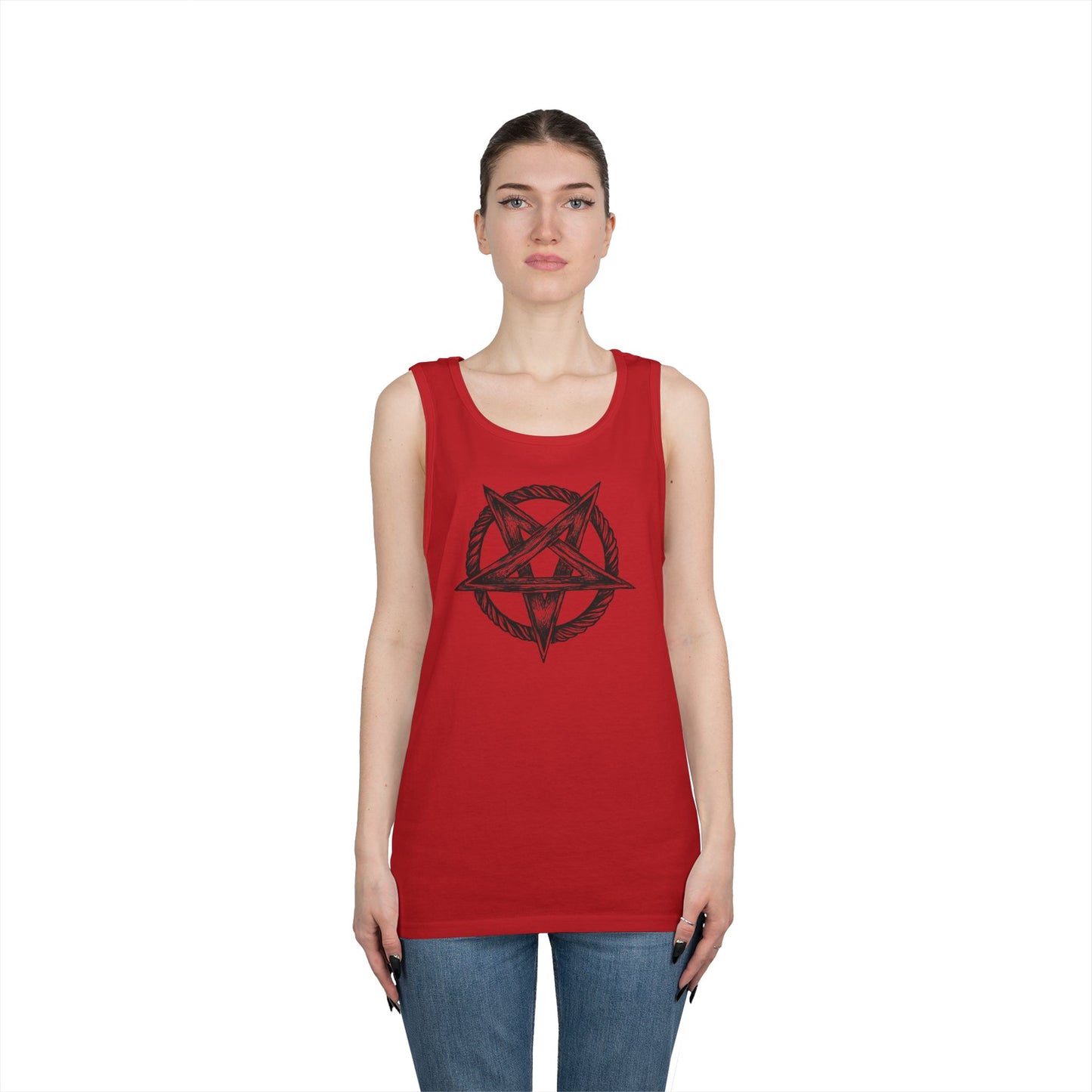Unisex Heavy Cotton Tank Top with Bold Pentagram Design