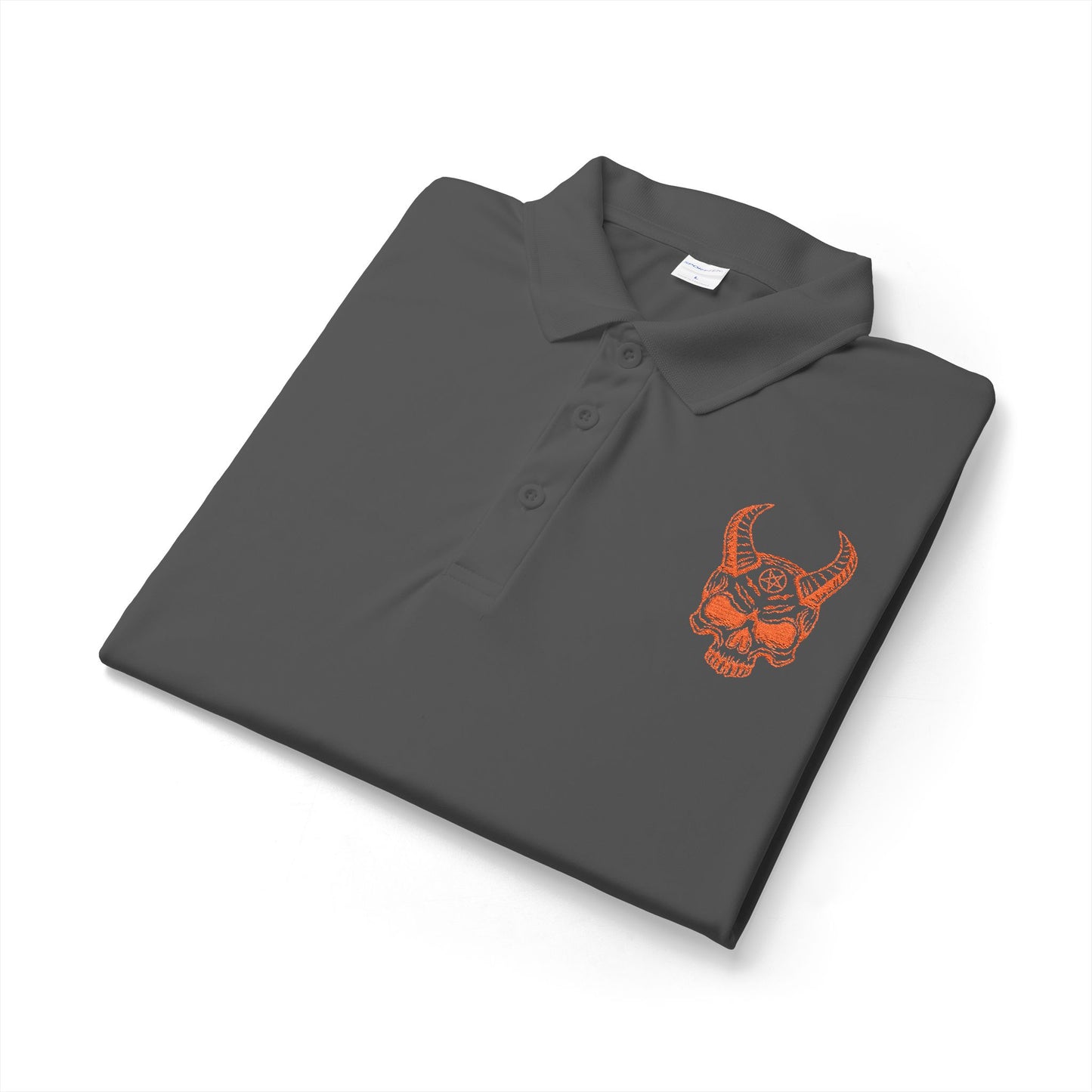 Men's White Polo Shirt with Horned Skull Embroidered Logo
