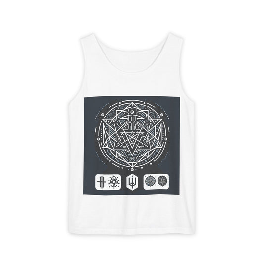 Unisex Garment-Dyed Tank Top with Geometric Design - Perfect for Summer Adventures